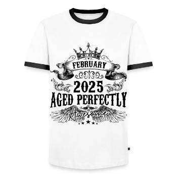 2025 | February Aged Perfectly 2025 birthday gift - T-shirt contrasté Homme - blanc/noir - Devant - AI Model Female 172 light (172cm) & AI Model Male 178 dark (178cm)