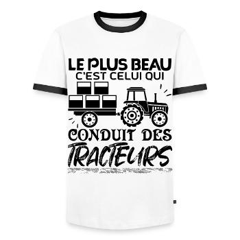 Tracteur Fan de tracteur J'aime les tracteurs - T-shirt contrasté Homme - blanc/noir - Devant - AI Model Female 172 light (172cm) & AI Model Male 178 dark (178cm)