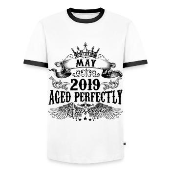 2019 | May Aged Perfectly 2019 birthday gift - Men's Ringer Shirt - white/black - Front - AI Model Female 172 light (172cm) & AI Model Male 178 dark (178cm)