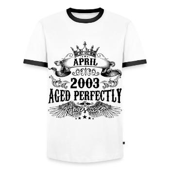 2003 | June Aged Perfectly 2003 Geburtstagsgeschenk - Männer Kontrast-T-Shirt - Weiß/Schwarz - Vorne - AI Model Female 172 light (172cm) & AI Model Male 178 dark (178cm)