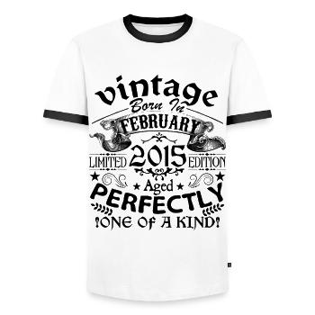 Février 2015 | Vintage 2015 | né en Février - T-shirt contrasté Homme - blanc/noir - Devant - AI Model Female 172 light (172cm) & AI Model Male 178 dark (178cm)
