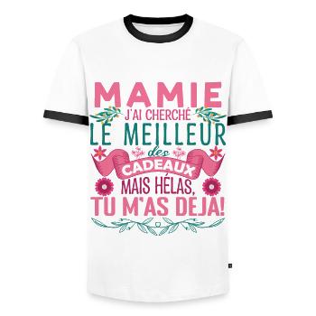 Mamie la meilleure Grand-mère fête des mères Mamie - T-shirt contrasté Homme - blanc/noir - Devant - AI Model Female 172 light (172cm) & AI Model Male 178 dark (178cm)