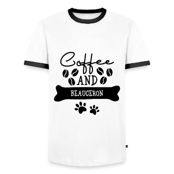 Coffee and beauceron - Men's Ringer Shirt - white/black - Front - AI Model Female 172 light (172cm) & AI Model Male 178 dark (178cm)