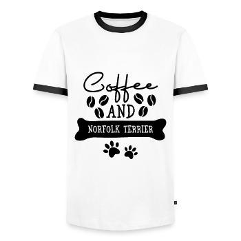 Café et norfolk terrier - T-shirt contrasté Homme - blanc/noir - Devant - AI Model Female 172 light (172cm) & AI Model Male 178 dark (178cm)