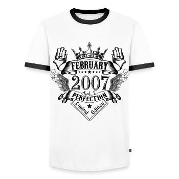 Vintage February 2007 February 2007 born in February - Men's Ringer Shirt - white/black - Front - AI Model Female 172 light (172cm) & AI Model Male 178 dark (178cm)