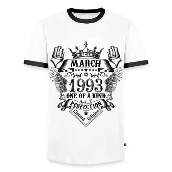 Anniversaire Mars 1993 né en Mars 1993 - T-shirt contrasté Homme - blanc/noir - Devant - AI Model Female 172 light (172cm) & AI Model Male 178 dark (178cm)