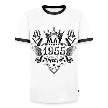Vintage May 1955 May 1955 born in May - Men's Ringer Shirt - white/black - Front - AI Model Female 172 light (172cm) & AI Model Male 178 dark (178cm)