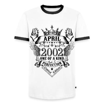Anniversaire Avril 2002 né en Avril 2002 - T-shirt contrasté Homme - blanc/noir - Devant - AI Model Female 172 light (172cm) & AI Model Male 178 dark (178cm)