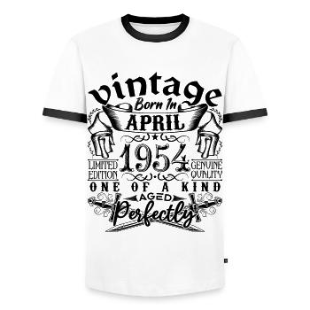 Geburtstag 1954 April 1954! geboren im April 1954 - Männer Kontrast-T-Shirt - Weiß/Schwarz - Vorne - AI Model Female 172 light (172cm) & AI Model Male 178 dark (178cm)