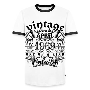 Geburtstag 1969 April 1969! geboren im April 1969 - Männer Kontrast-T-Shirt - Weiß/Schwarz - Vorne - AI Model Female 172 light (172cm) & AI Model Male 178 dark (178cm)