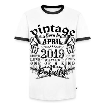 Geburtstag 2019 April 2019! geboren im April 2019 - Männer Kontrast-T-Shirt - Weiß/Schwarz - Vorne - AI Model Female 172 light (172cm) & AI Model Male 178 dark (178cm)