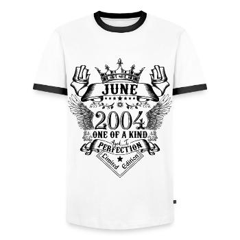 Geburtstag Juni 2004 geboren im Juni 2004 - Männer Kontrast-T-Shirt - Weiß/Schwarz - Vorne - AI Model Female 172 light (172cm) & AI Model Male 178 dark (178cm)