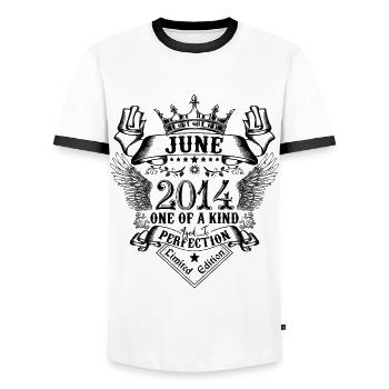 Geburtstag Juni 2014 geboren im Juni 2014 - Männer Kontrast-T-Shirt - Weiß/Schwarz - Vorne - AI Model Female 172 light (172cm) & AI Model Male 178 dark (178cm)