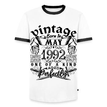 Birthday 1992 May 1992! born May 1992 - Men's Ringer Shirt - white/black - Front - AI Model Female 172 light (172cm) & AI Model Male 178 dark (178cm)