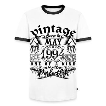 Anniversaire 1994 Mai 1994 ! né en May 1994 - T-shirt contrasté Homme - blanc/noir - Devant - AI Model Female 172 light (172cm) & AI Model Male 178 dark (178cm)