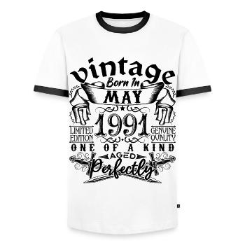 Birthday 1991 May 1991! born May 1991 - Men's Ringer Shirt - white/black - Front - AI Model Female 172 light (172cm) & AI Model Male 178 dark (178cm)