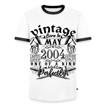 Geburtstag 2004 Mai 2004 ! geboren im Mai 2004 - Männer Kontrast-T-Shirt - Weiß/Schwarz - Vorne - AI Model Female 172 light (172cm) & AI Model Male 178 dark (178cm)
