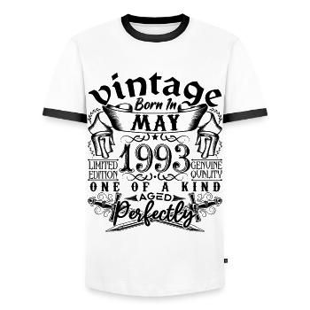Anniversaire 1993 Mai 1993 ! né en May 1993 - T-shirt contrasté Homme - blanc/noir - Devant - AI Model Female 172 light (172cm) & AI Model Male 178 dark (178cm)