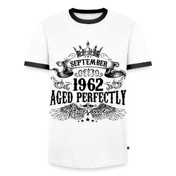 Anniversaire 1962 Septembre 1962 né en Septembre - T-shirt contrasté Homme - blanc/noir - Devant - AI Model Female 172 light (172cm) & AI Model Male 178 dark (178cm)