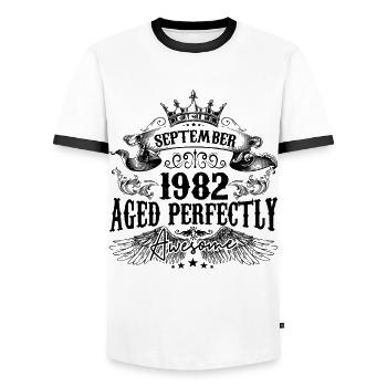 Birthday 1982 September 1982 born in September - Men's Ringer Shirt - white/black - Front - AI Model Female 172 light (172cm) & AI Model Male 178 dark (178cm)
