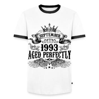 Birthday 1993 September 1993 born in September - Men's Ringer Shirt - white/black - Front - AI Model Female 172 light (172cm) & AI Model Male 178 dark (178cm)
