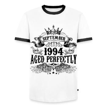 Anniversaire 1994 Septembre 1994 né en Septembre - T-shirt contrasté Homme - blanc/noir - Devant - AI Model Female 172 light (172cm) & AI Model Male 178 dark (178cm)
