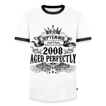 Anniversaire 2008 Septembre 2008 né en Septembre - T-shirt contrasté Homme - blanc/noir - Devant - AI Model Female 172 light (172cm) & AI Model Male 178 dark (178cm)