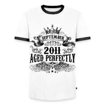 Anniversaire 2011 Septembre 2011 né en Septembre - T-shirt contrasté Homme - blanc/noir - Devant - AI Model Female 172 light (172cm) & AI Model Male 178 dark (178cm)