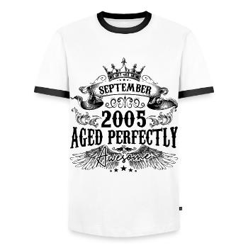 Anniversaire 2005 Septembre 2005 né en Septembre - T-shirt contrasté Homme - blanc/noir - Devant - AI Model Female 172 light (172cm) & AI Model Male 178 dark (178cm)