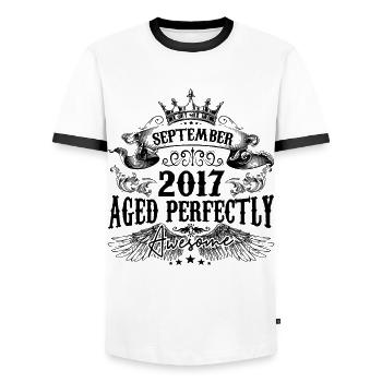 Anniversaire 2017 Septembre 2017 né en Septembre - T-shirt contrasté Homme - blanc/noir - Devant - AI Model Female 172 light (172cm) & AI Model Male 178 dark (178cm)