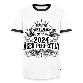 Geburtstag 2024 September 2024 geboren im September - Männer Kontrast-T-Shirt - Weiß/Schwarz - Vorne - AI Model Female 172 light (172cm) & AI Model Male 178 dark (178cm)