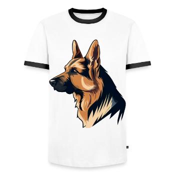 GERMAN SHEPHERD ART PETS PUPPY DOG ANIMALS DRAWING - Men's Ringer Shirt - white/black - Front - AI Model Female 172 light (172cm) & AI Model Male 178 dark (178cm)