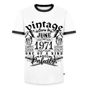 Birthday 1971 June 1971! born June 1971 - Men's Ringer Shirt - white/black - Front - AI Model Female 172 light (172cm) & AI Model Male 178 dark (178cm)
