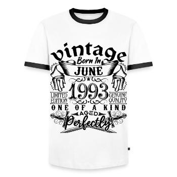 Anniversaire 1993 Juin 1993 ! né en June 1993 - T-shirt contrasté Homme - blanc/noir - Devant - AI Model Female 172 light (172cm) & AI Model Male 178 dark (178cm)