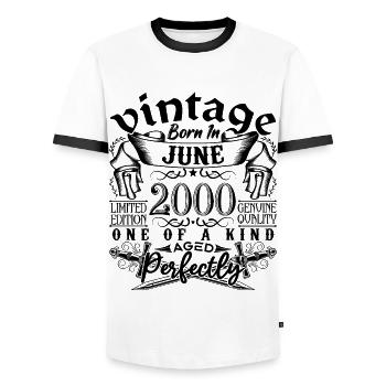 Geburtstag 2000 Juni 2000! geboren im Juni 2000 - Männer Kontrast-T-Shirt - Weiß/Schwarz - Vorne - AI Model Female 172 light (172cm) & AI Model Male 178 dark (178cm)