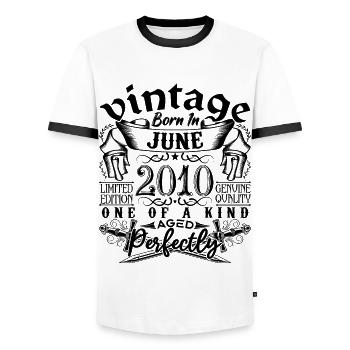 Anniversaire 2010 Juin 2010 ! né en June 2010 - T-shirt contrasté Homme - blanc/noir - Devant - AI Model Female 172 light (172cm) & AI Model Male 178 dark (178cm)