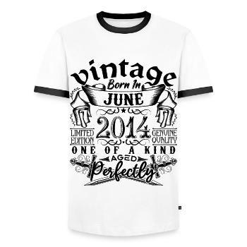 Geburtstag 2014 Juni 2014 ! geboren im Juni 2014 - Männer Kontrast-T-Shirt - Weiß/Schwarz - Vorne - AI Model Female 172 light (172cm) & AI Model Male 178 dark (178cm)