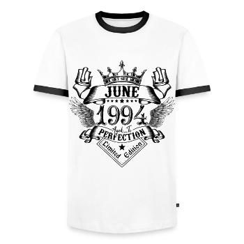 Jahrgang Juni 1994 Juni 1994 geboren im Juni - Männer Kontrast-T-Shirt - Weiß/Schwarz - Vorne - AI Model Female 172 light (172cm) & AI Model Male 178 dark (178cm)