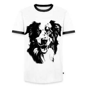 Australian Shepherd - Männer Kontrast-T-Shirt - Weiß/Schwarz - Vorne - AI Model Female 172 light (172cm) & AI Model Male 178 dark (178cm)