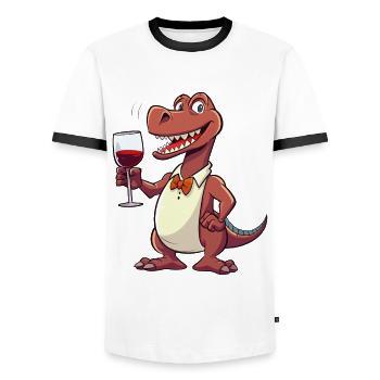 Dino Wine Vino Dinosaur T-Rex Red Wine Drôle - T-shirt contrasté Homme - blanc/noir - Devant - AI Model Female 172 light (172cm) & AI Model Male 178 dark (178cm)