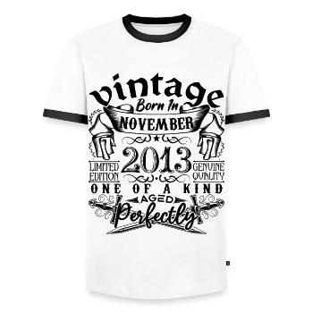 Birthday 2013 November 2013 born in November - Men's Ringer Shirt - white/black - Front - AI Model Female 172 light (172cm) & AI Model Male 178 dark (178cm)