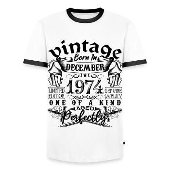 Anniversaire 1974 Décembre 1974 né en Décember - T-shirt contrasté Homme - blanc/noir - Devant - AI Model Female 172 light (172cm) & AI Model Male 178 dark (178cm)