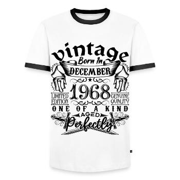 Birthday 1968 December 1968 born in December - Men's Ringer Shirt - white/black - Front - AI Model Female 172 light (172cm) & AI Model Male 178 dark (178cm)