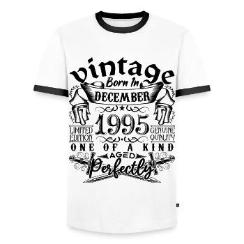 Anniversaire 1995 Décembre 1995 né en December - T-shirt contrasté Homme - blanc/noir - Devant - AI Model Female 172 light (172cm) & AI Model Male 178 dark (178cm)