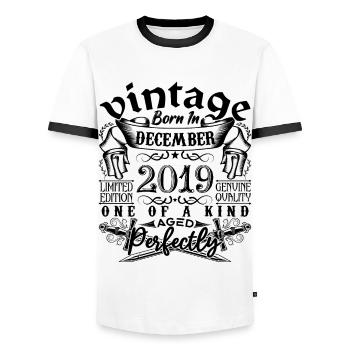Anniversaire 2019 Décembre 2019 né en December - T-shirt contrasté Homme - blanc/noir - Devant - AI Model Female 172 light (172cm) & AI Model Male 178 dark (178cm)