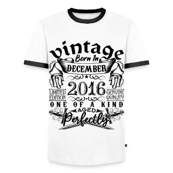 Anniversaire 2016 Décembre 2016 né en December - T-shirt contrasté Homme - blanc/noir - Devant - AI Model Female 172 light (172cm) & AI Model Male 178 dark (178cm)