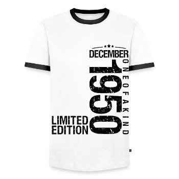 Birthday December 1950 December born in December - Men's Ringer Shirt - white/black - Front - AI Model Female 172 light (172cm) & AI Model Male 178 dark (178cm)