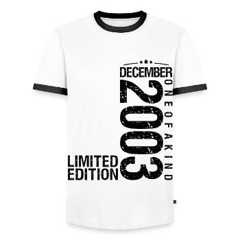 Birthday December 2003 December born in December - Men's Ringer Shirt - white/black - Front - AI Model Female 172 light (172cm) & AI Model Male 178 dark (178cm)