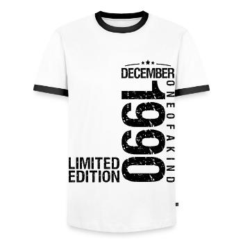 Birthday December 1990 December born in December - Men's Ringer Shirt - white/black - Front - AI Model Female 172 light (172cm) & AI Model Male 178 dark (178cm)