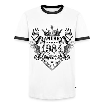Januar 1984 Januar 1984 geboren im Januar - Männer Kontrast-T-Shirt - Weiß/Schwarz - Vorne - AI Model Female 172 light (172cm) & AI Model Male 178 dark (178cm)